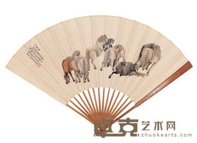 周乔年 癸未(1943年)作 八骏图 成扇